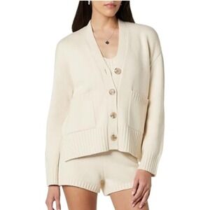 The Drop Womens Brigitte Chunky Button Front Pocket Ribbed Cardigan‎ Whisper XS